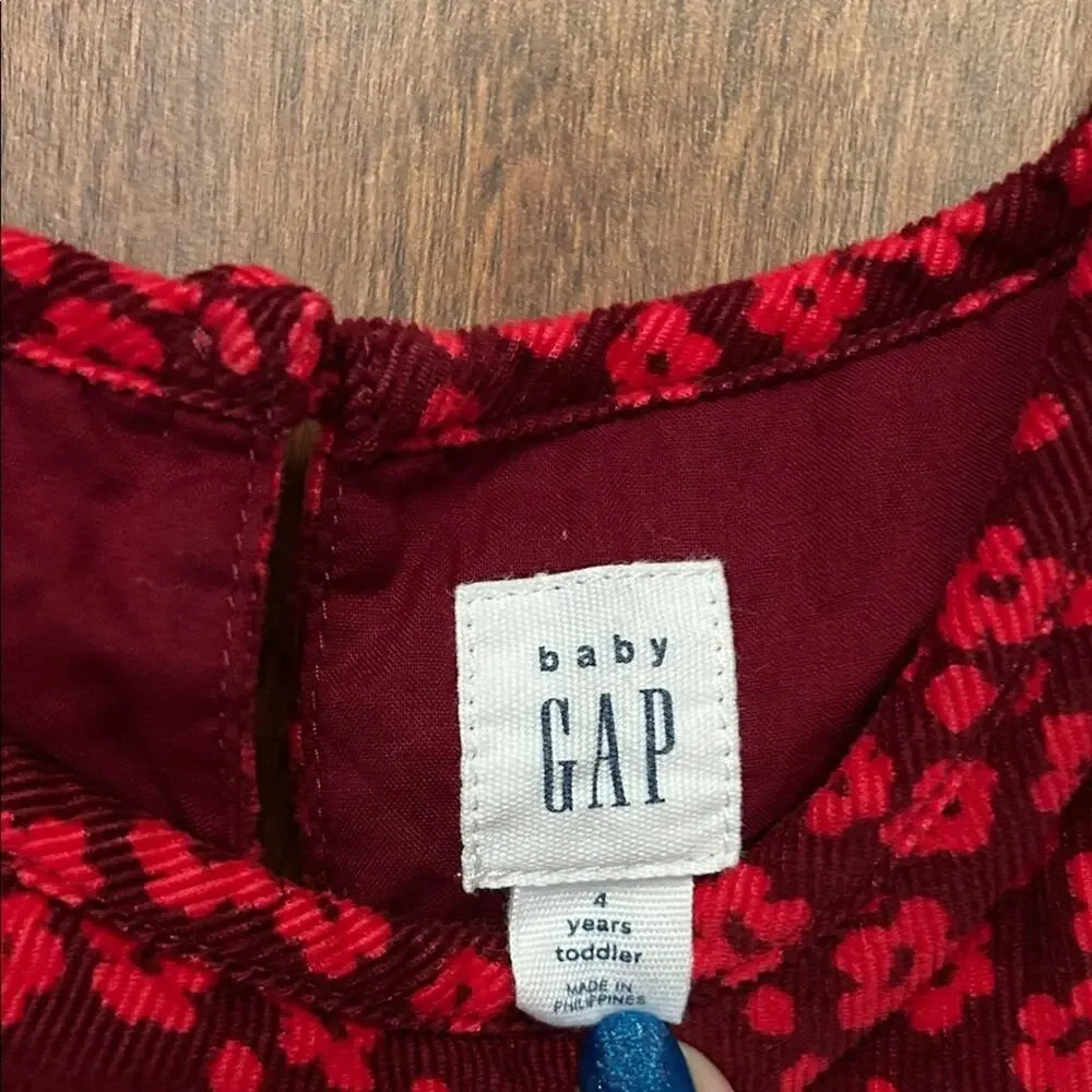 GAP Kid’s Red Floral Corduroy Tiered Dress, Perfect for Fall, Size 4T